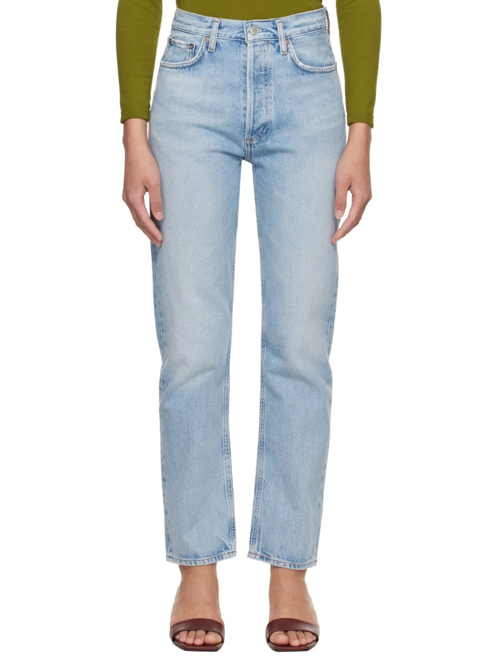 Agolde Pinch Waist Light Blue Jeans with Subtle Distress